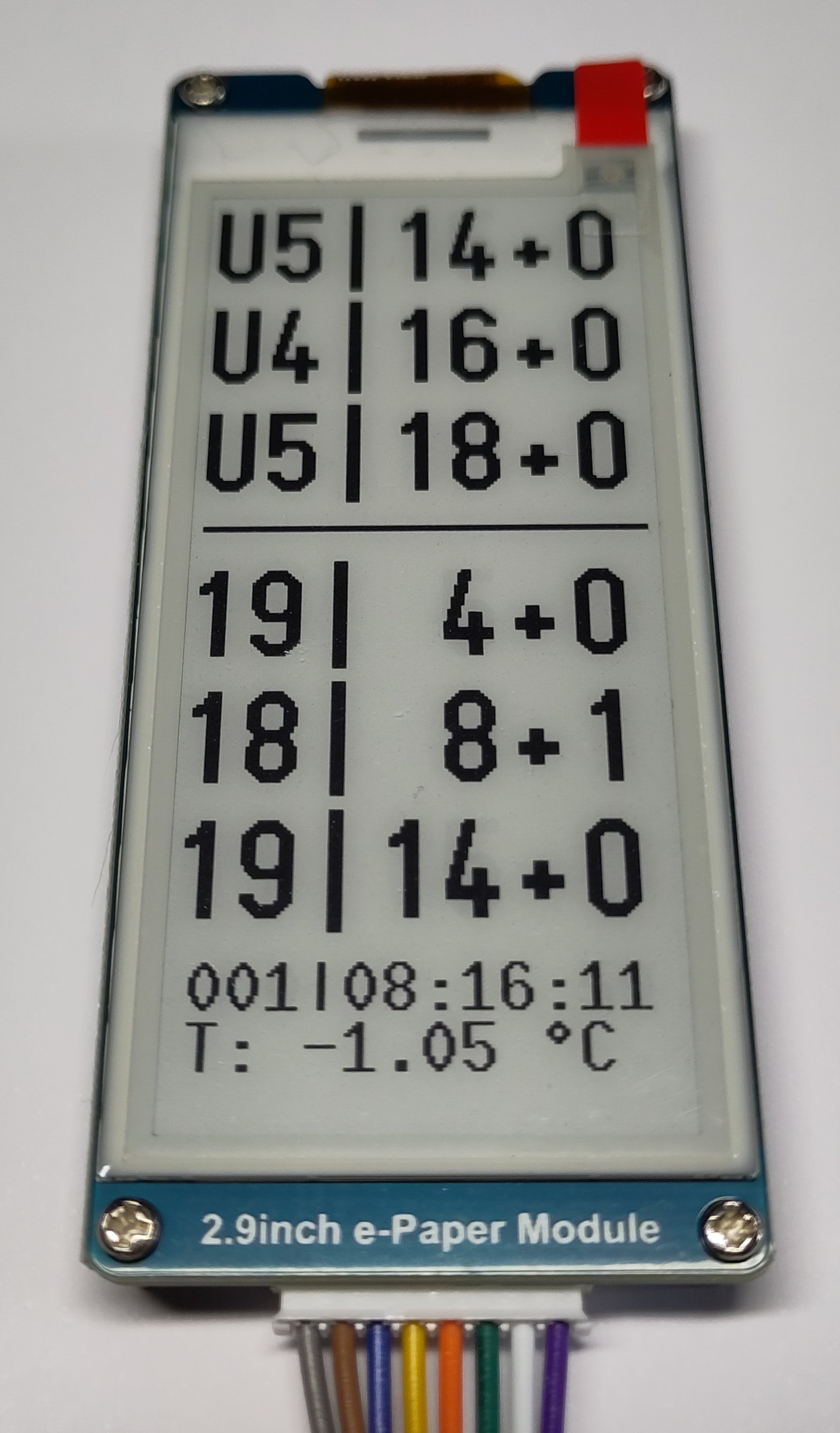 e-paper display showing upcoming departures of trams and subways